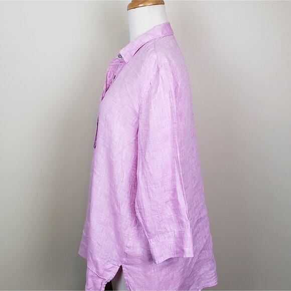 J. Jill Pink Linen top 1/2 Button 3/4 Length Sleeves Women's Size Petite Small - Picture 4 of 9